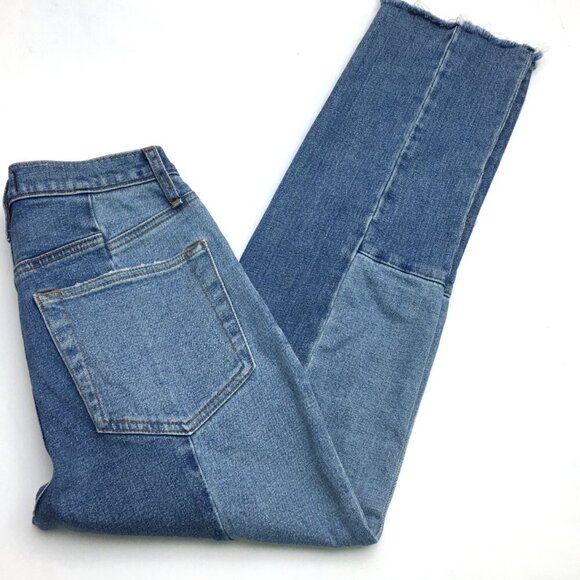 Abercrombie & Fitch Jeans Ultra High Rise Patchwork Straight Leg Frayed Hems 2 - Picture 8 of 8